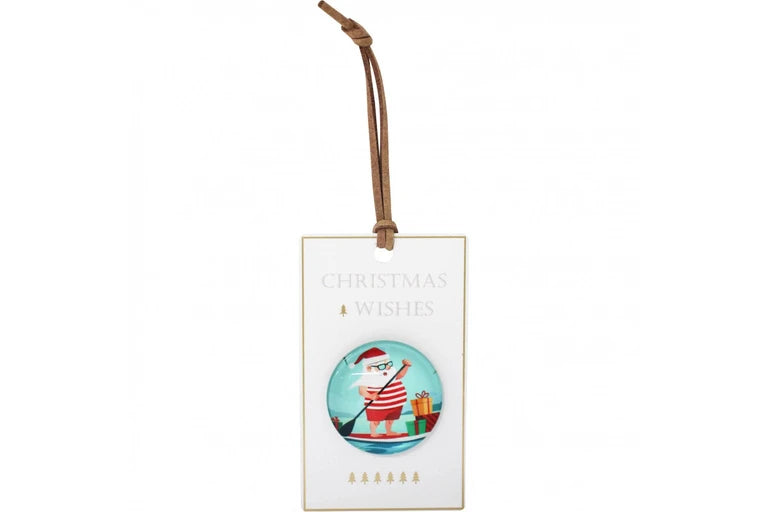 Christmas Gift Magnet – Summer Santa Box Glass Ornament | Festive Hanging Decoration & Fridge Magnet