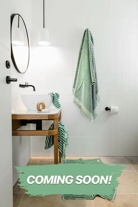 Miss April | Pompom Bathroom Towel Set - Green Stripes