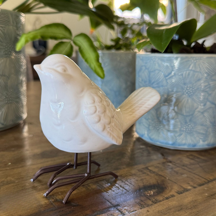 LVD Birds on Legs White Decorative Sculpture – Modern Ceramic Ornament for Home & Lounge Décor 13cm