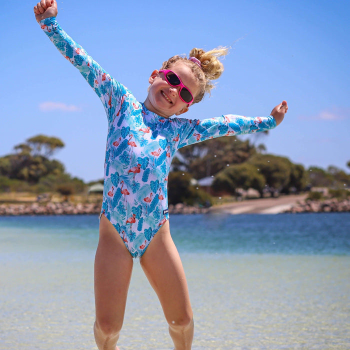 Girls Long Sleeve Swimsuit | Flamingo Fun