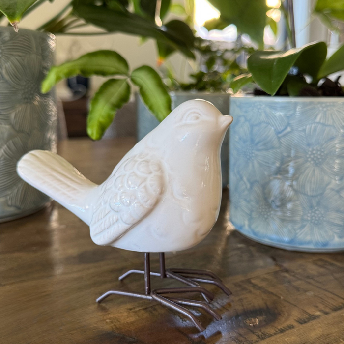 LVD Birds on Legs White Decorative Sculpture – Modern Ceramic Ornament for Home & Lounge Décor 13cm