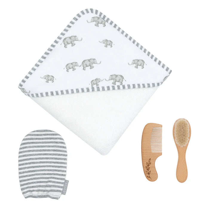 Living Textiles | 4-Piece Baby Bath Gift Set - Watercolour Elephant