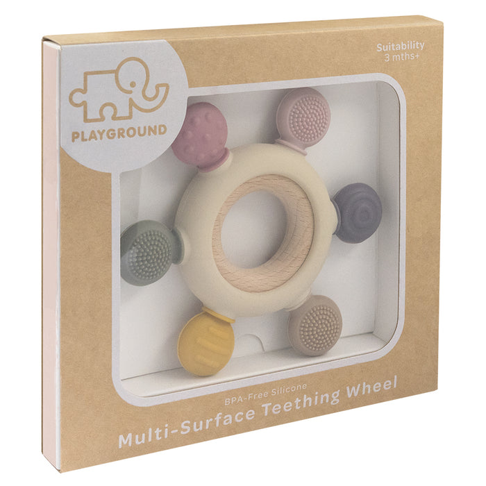 Playground by Living Textiles | Multi-Surface Teething Wheel - Rose - Lozza’s Gifts & Homewares 