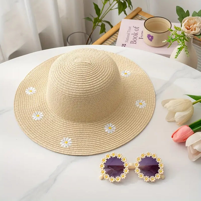 Sunflower Girls Hat – Wide Brim Summer Hat for Kids | 100% Woven Paper Straw 30cm