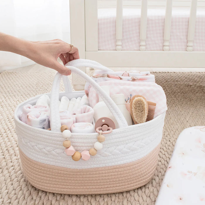 100% Cotton Rope Hamper – Medium 35x30x30cm | Blush/White Nursery Storage Basket