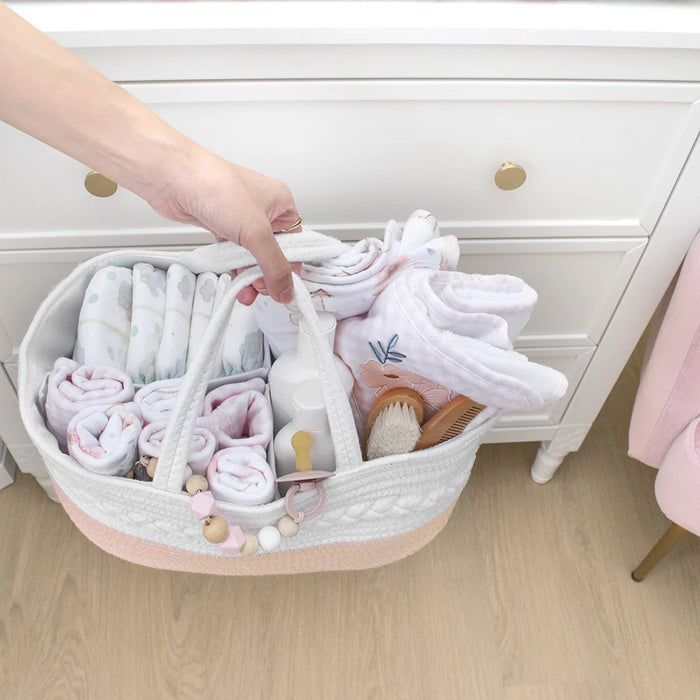 100% Cotton Rope Hamper – Medium 35x30x30cm | Blush/White Nursery Storage Basket