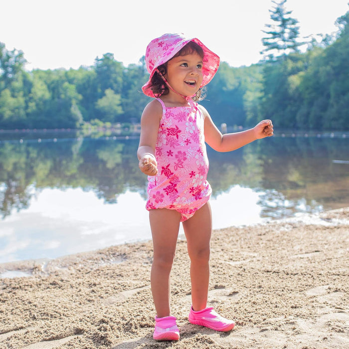 i.Play | Swimsuit with Built-in Reusable Absorbent Swim Diaper - Pink Hawaiian Turtle