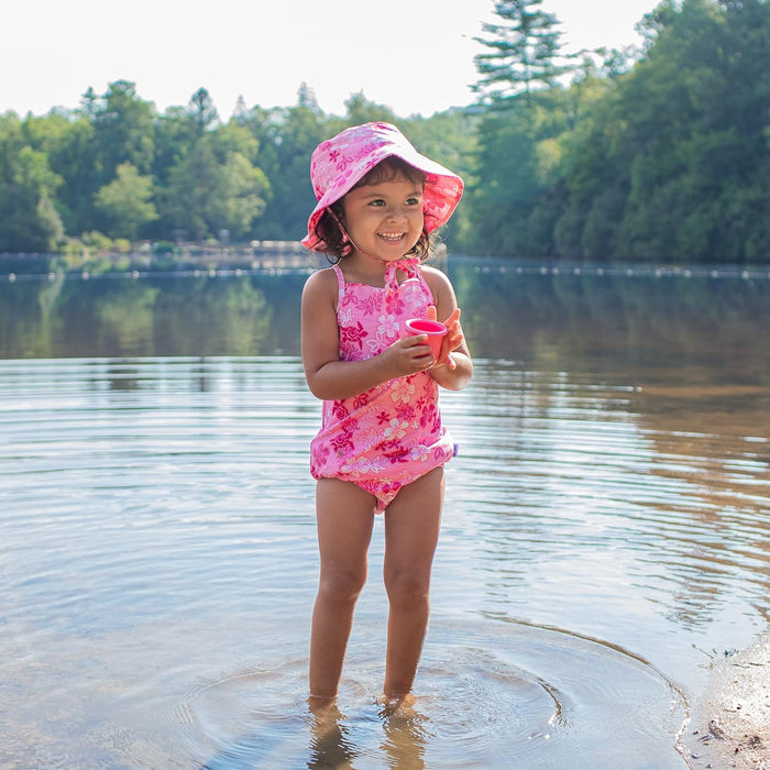 i.Play | Swimsuit with Built-in Reusable Absorbent Swim Diaper - Pink Hawaiian Turtle