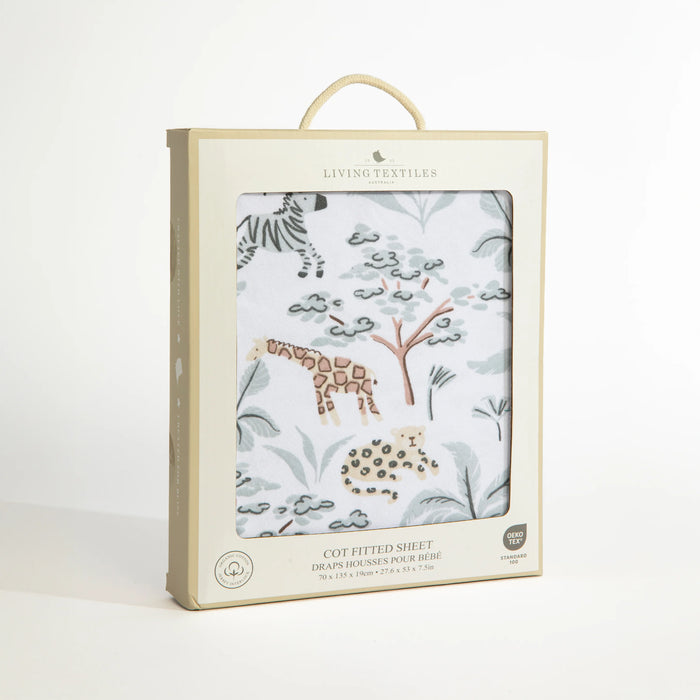 Living Textiles | Organic Jersey Cot Fitted Sheet - Wild Safari