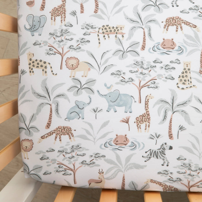 Living Textiles | 2 pk Organic Jersey Cot Fitted Sheet - Wild Safari