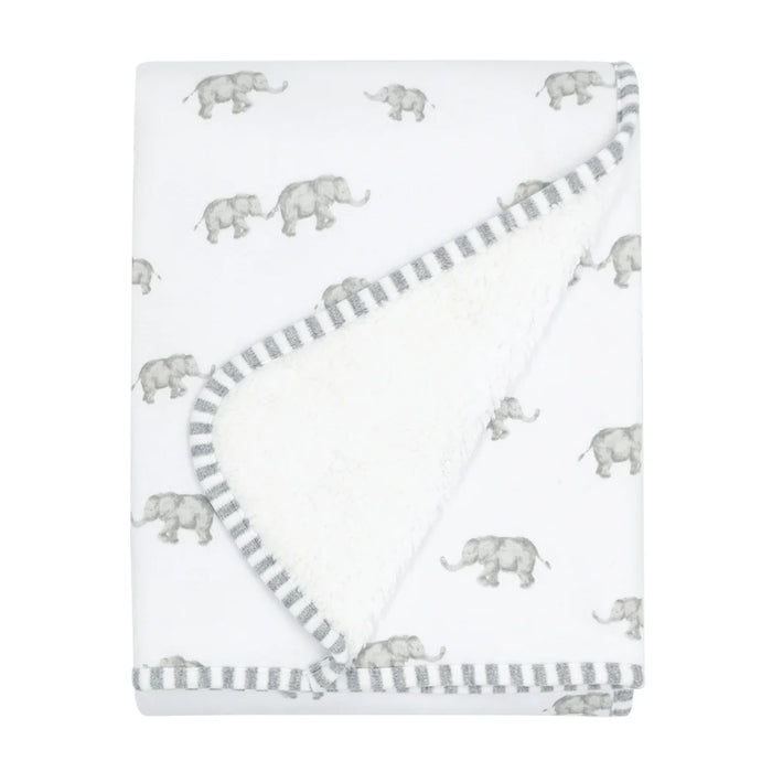 Living Textiles | Jersey/Sherpa Pram Blanket - Watercolour Elephant