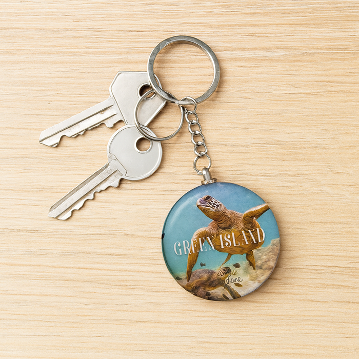 Key Ring Double Sided Green Island Turtle - 5cm