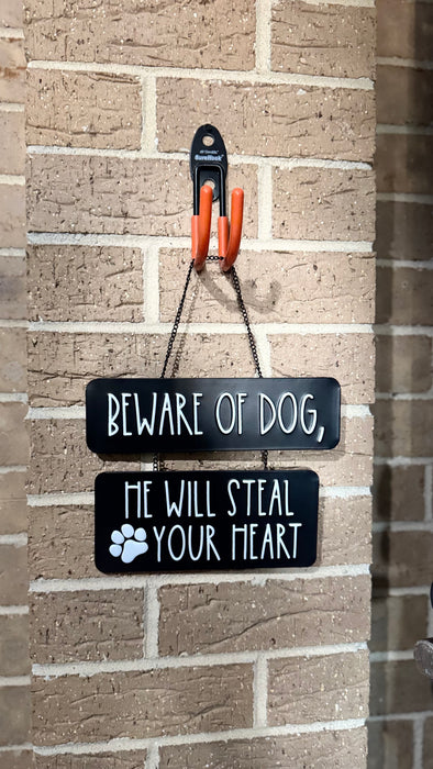 Beware of Dog Metal Sign – “He Will Steal Your Heart” Decorative Wall/Room Sign | Pet Lover Gift