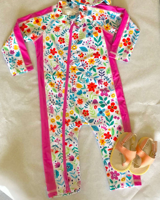 Baby Full Length Zip Sunsuit & Hat Set | Ditsy Daisy