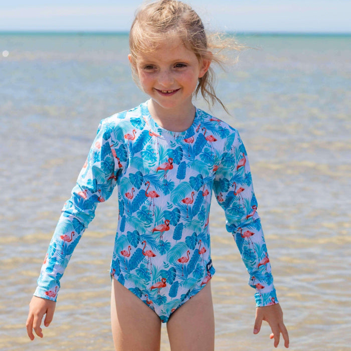 Girls Long Sleeve Swimsuit | Flamingo Fun