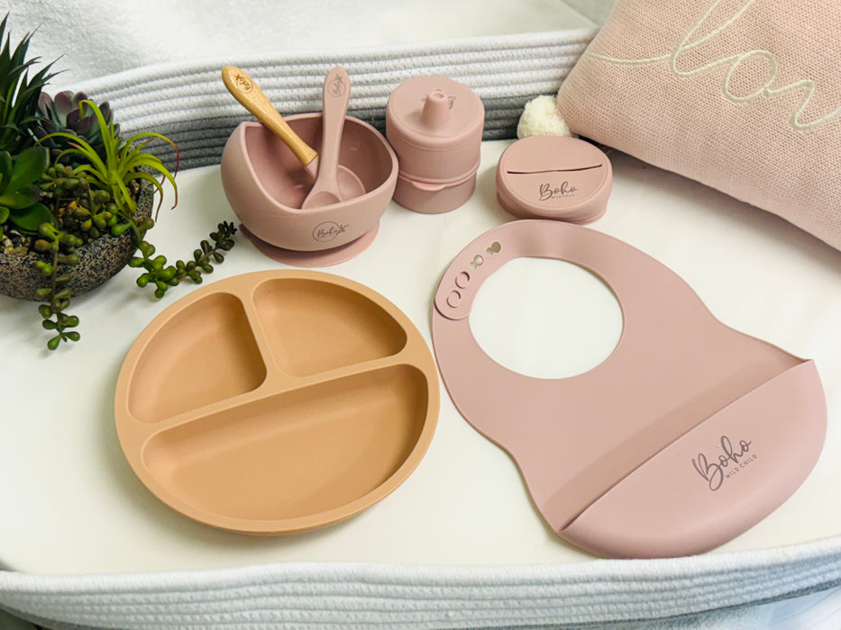 8 Powder Rose Piece Silicone Baby Feeding Bundle | 100% Baby Safe, BPA Free