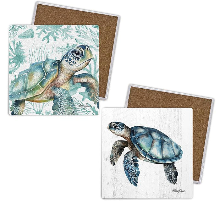 Kelly Lane | Coastal Turtle Ceramic Coasters - 4 pack Gift Box