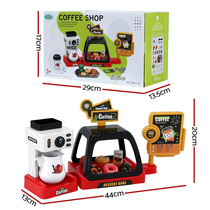 Keezi Kids Pretend Role Play Toy Coffee Shop Set – Coffee Maker, Play Money, Food & Tea Party Accessories