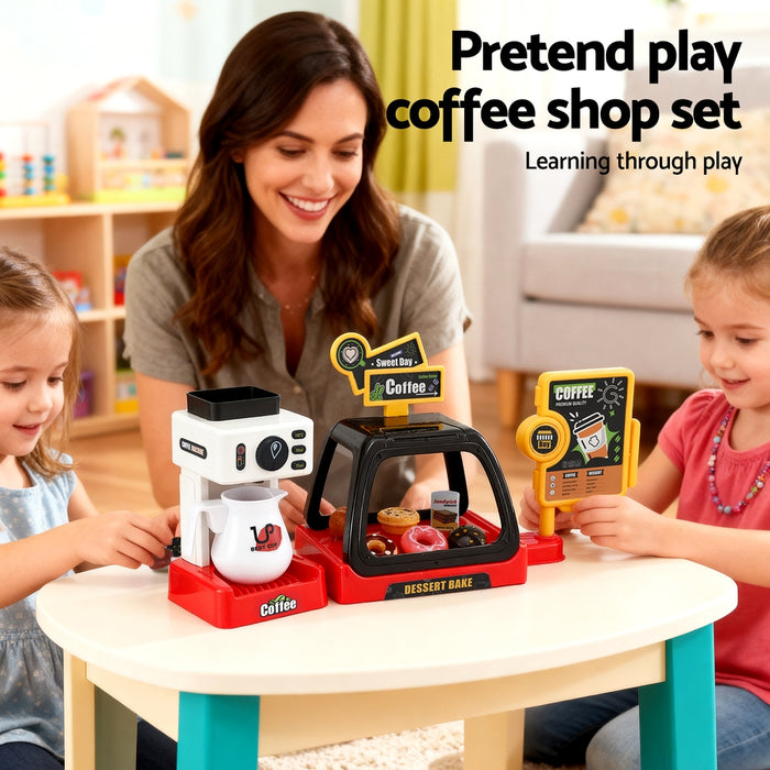 Keezi Kids Pretend Role Play Toy Coffee Shop Set – Coffee Maker, Play Money, Food & Tea Party Accessories