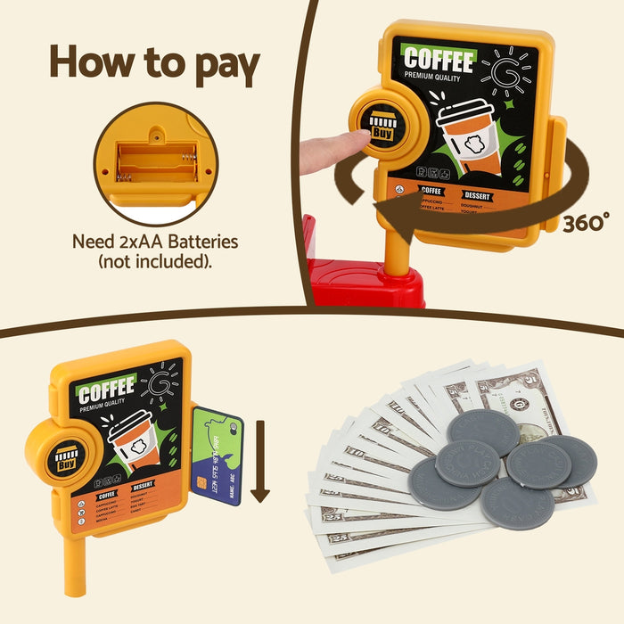 Keezi Kids Pretend Role Play Toy Coffee Shop Set – Coffee Maker, Play Money, Food & Tea Party Accessories