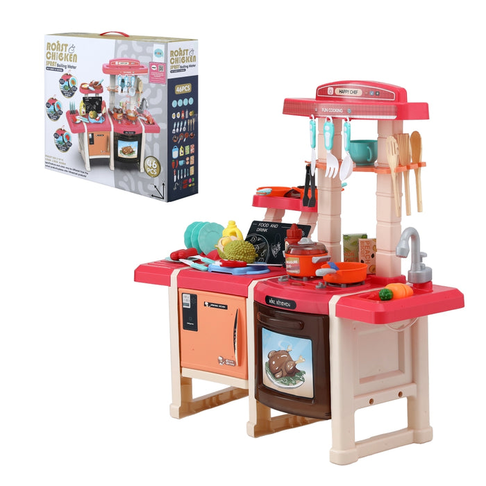 Keezi Kids Kitchen Pretend Play Set | Cooking Sound Steam Light
