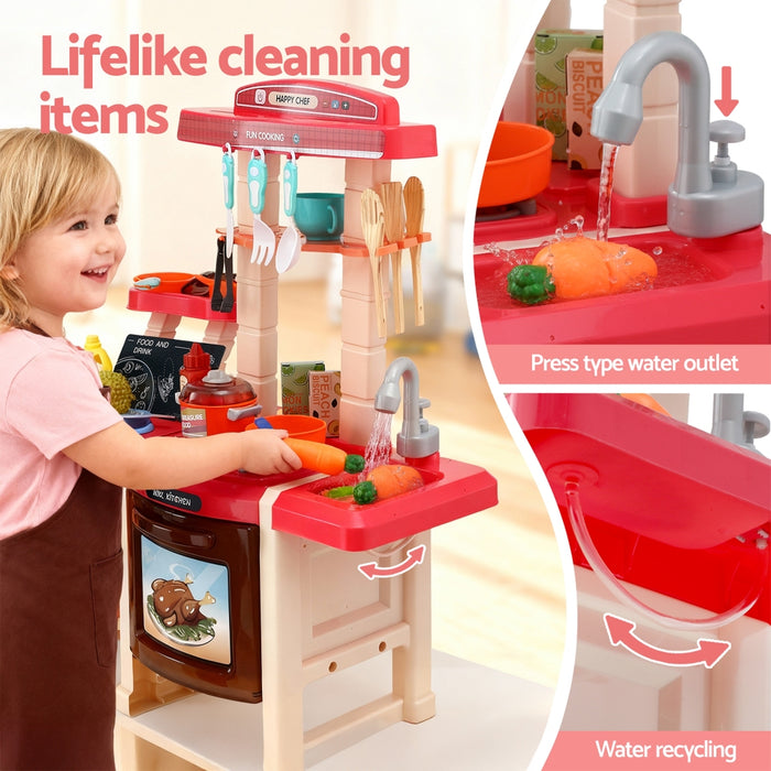 Keezi Kids Kitchen Pretend Play Set | Cooking Sound Steam Light