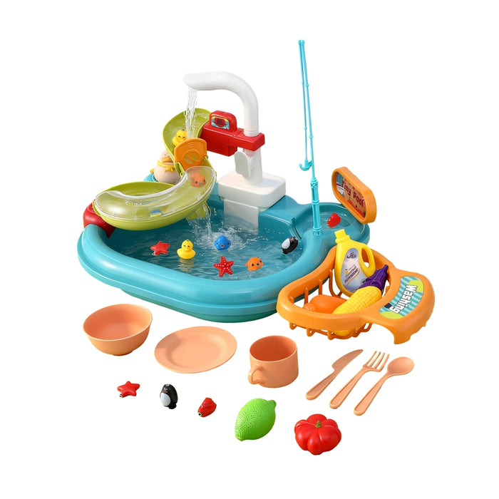 Keezi Kids Pretend Kitchen Sink Play Set | Faucet & Fishing Toys