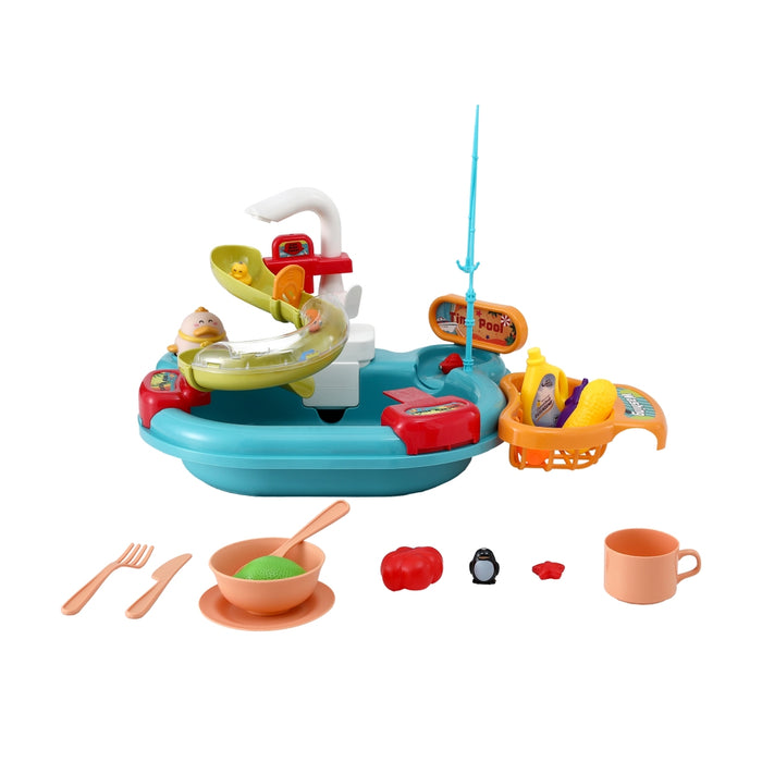 Keezi Kids Pretend Kitchen Sink Play Set | Faucet & Fishing Toys