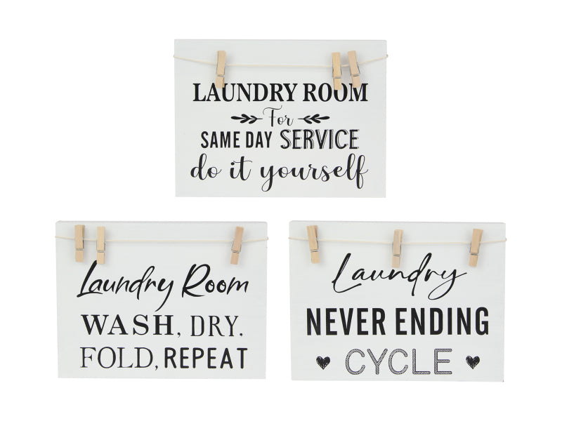 Laundry MDF Plaque with Pegs 3 Asstd - 20x15cm