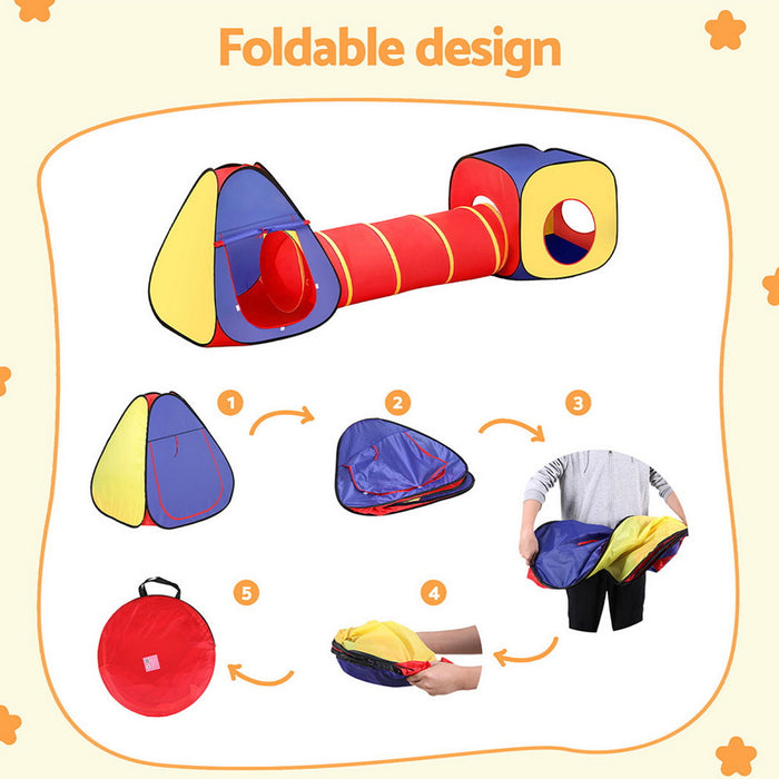 Keezi Kids Play Tent Pop Up Playhouse | Teepee Castle & Tunnel