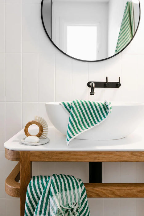 Miss April | Pompom Bathroom Towel Set - Green Stripes