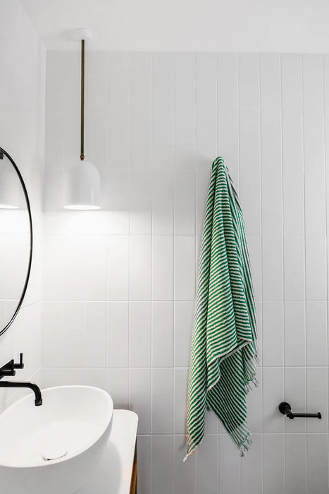 Miss April | Pompom Bathroom Towel Set - Green Stripes