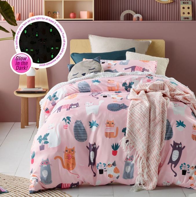 Happy Kids | Single Miaow Glow In The Dark Quilt Cover Sets by