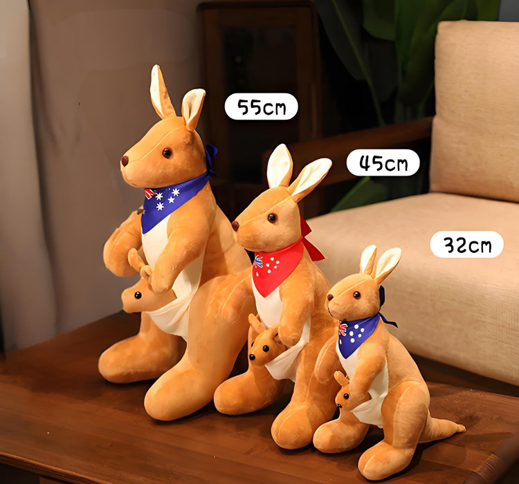 Kangaroo Plush Toy with Joey & Australia Scarf – Soft Cuddly Stuffed Animal (32cm)