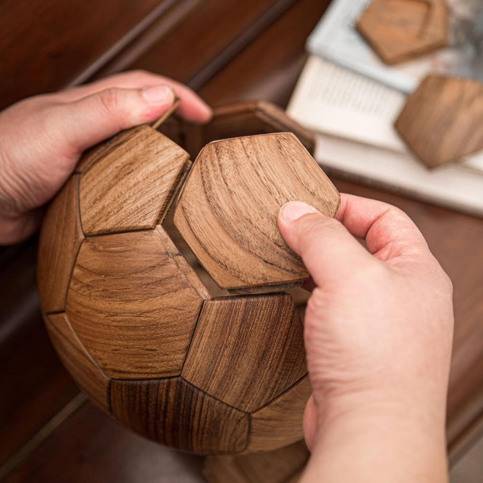 Handcrafted Wooden Football Puzzle – 3D Soccer Ball Assembly Kit