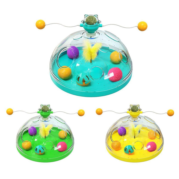 Interactive Windmill Cat Teaser Toy Treasure Box with Stick Fun Play for Pets - Green