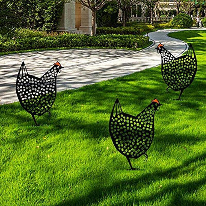 Garden Ornaments Chicken Yard Art Garden Backyard Lawn Decor Gift Easter Deco - C