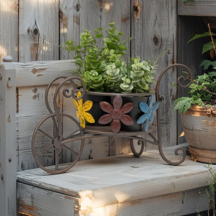 Antique Wheelbarrow w Flower Design Pot Planter 41cm
