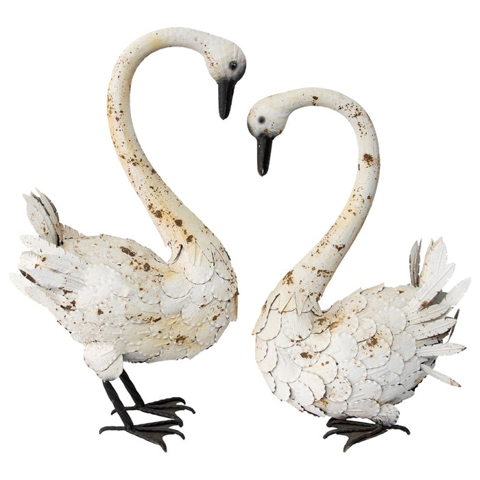 Set 2 Swan Couple Garden Statue 47x73cm