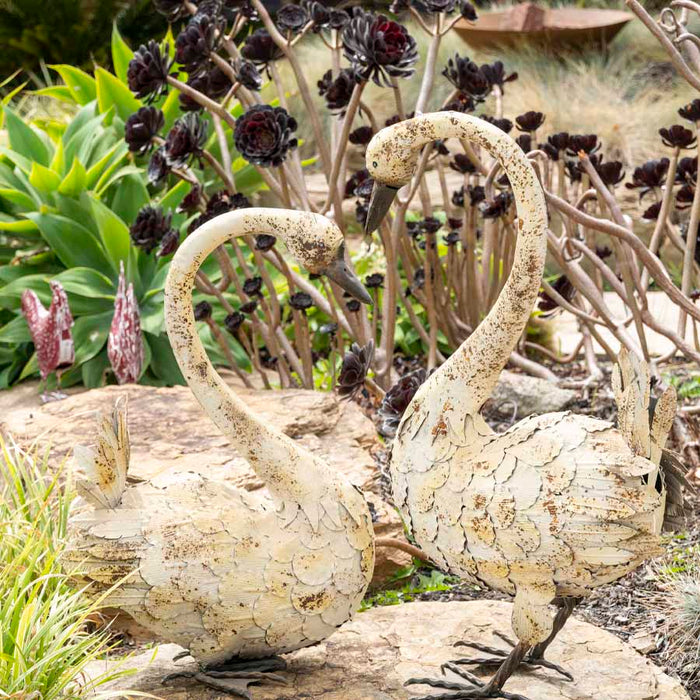Set 2 Swan Couple Garden Statue 47x73cm