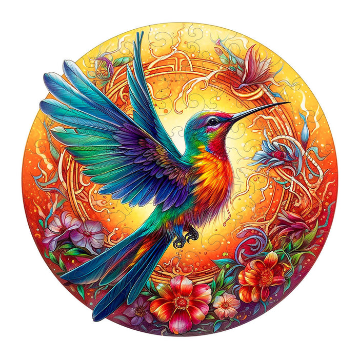 Wooden Jigsaw Puzzle - Hummingbird Intricate Nature-Themed Circular Artwork(M-paper box-H160)