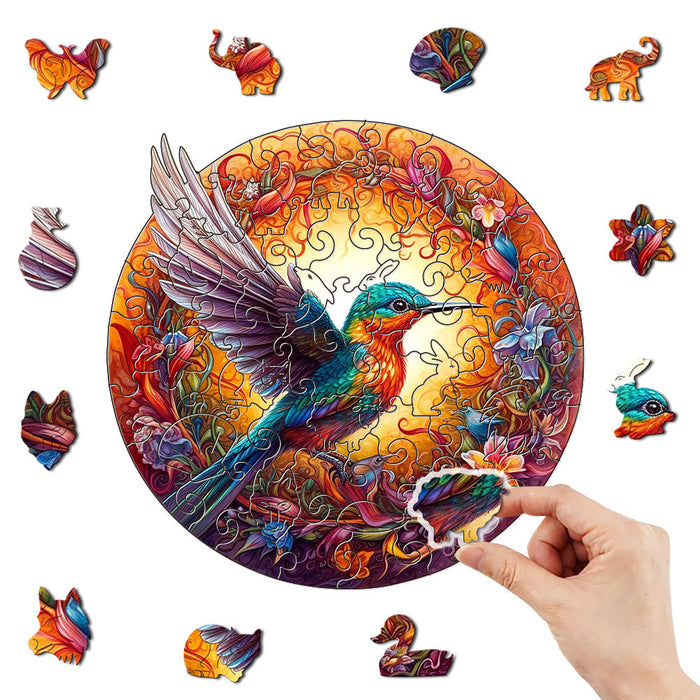 Wooden Jigsaw Puzzle - Hummingbird Intricate Nature-Themed Circular Artwork(M-paper box-H160)