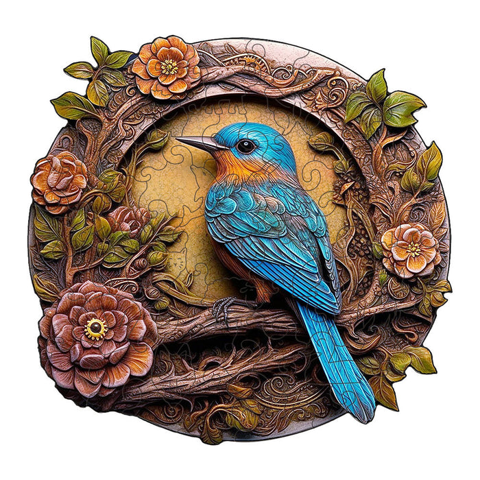 Wooden Jigsaw Puzzle - Bluebird Circular Nature-Inspired Art Puzzle(M-paper box-H184)