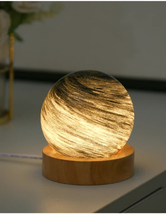 LED Planet Night Light with Wooden Base, USB Rechargeable - Evening Glow