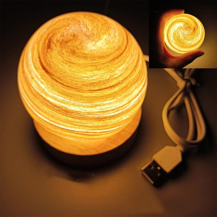 LED Planet Night Light with Wooden Base, USB Rechargeable - Sunset