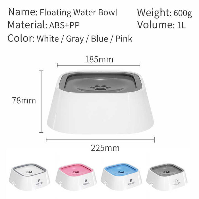 Els Pet | Pet Water Bowl for Dogs and Cats - 1L Capacity, Splash-Proof and Anti-Wet Mouth Design - Grey