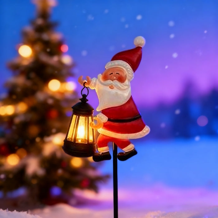 Solar Powered Christmas Garden Stake - Metal Santa Claus with Glowing Lantern - Warm White LED Outdoor Decoration - 82cm Height