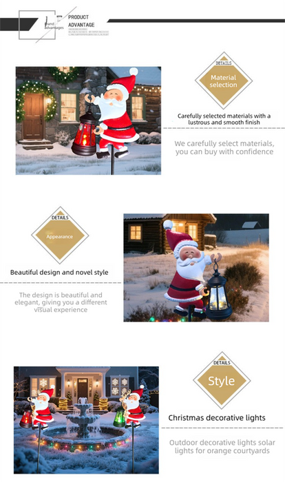 Solar Powered Christmas Garden Stake - Metal Santa Claus with Glowing Lantern - Warm White LED Outdoor Decoration - 82cm Height