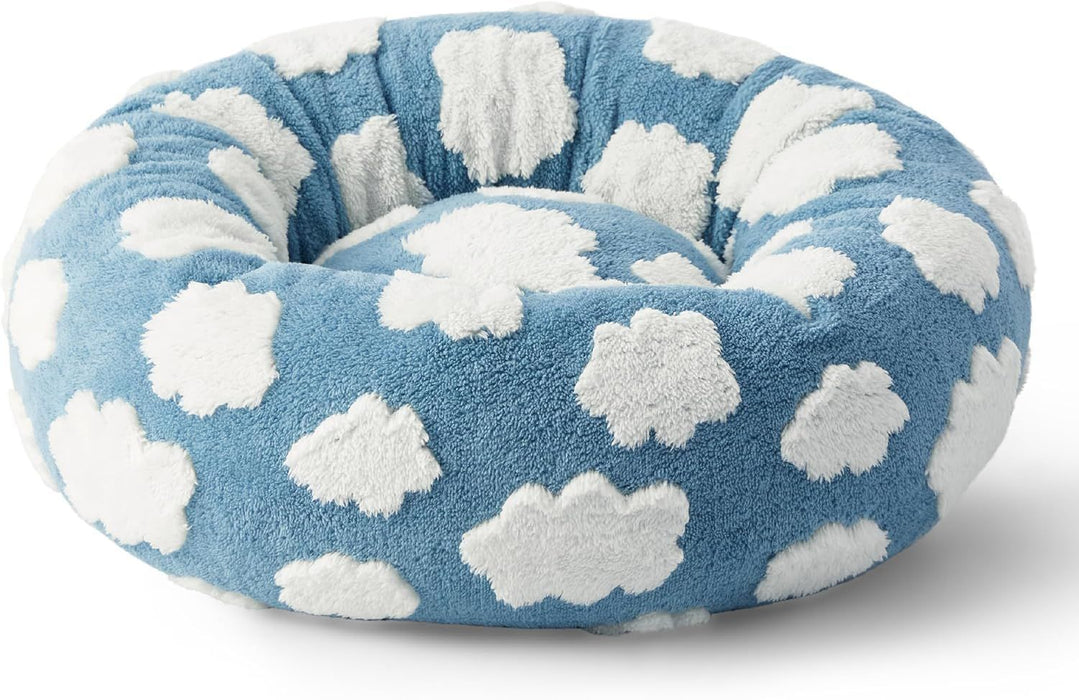 Pet Donut Bed - 50cm Round Pet Bed Blue Sky & Clouds Design