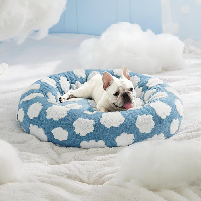 Pet Donut Bed - 50cm Round Pet Bed Blue Sky & Clouds Design